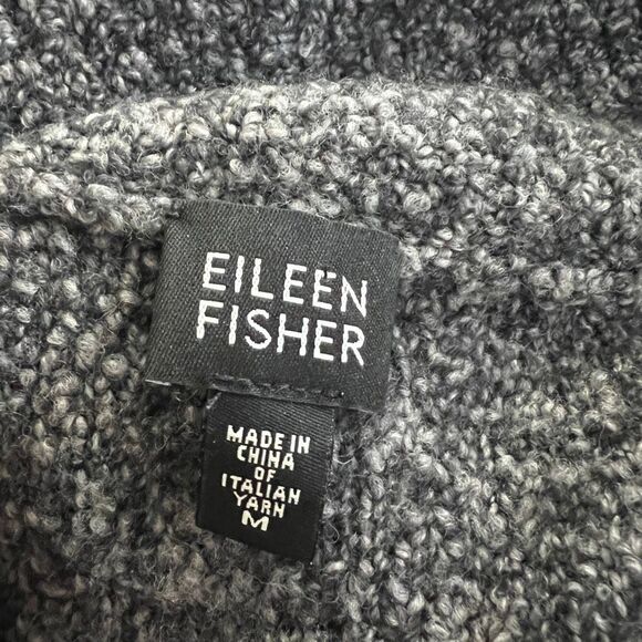 Eileen Fisher Merino Wool Cashmere Bouclé Collared Sweater Gray Size M - Picture 6 of 7